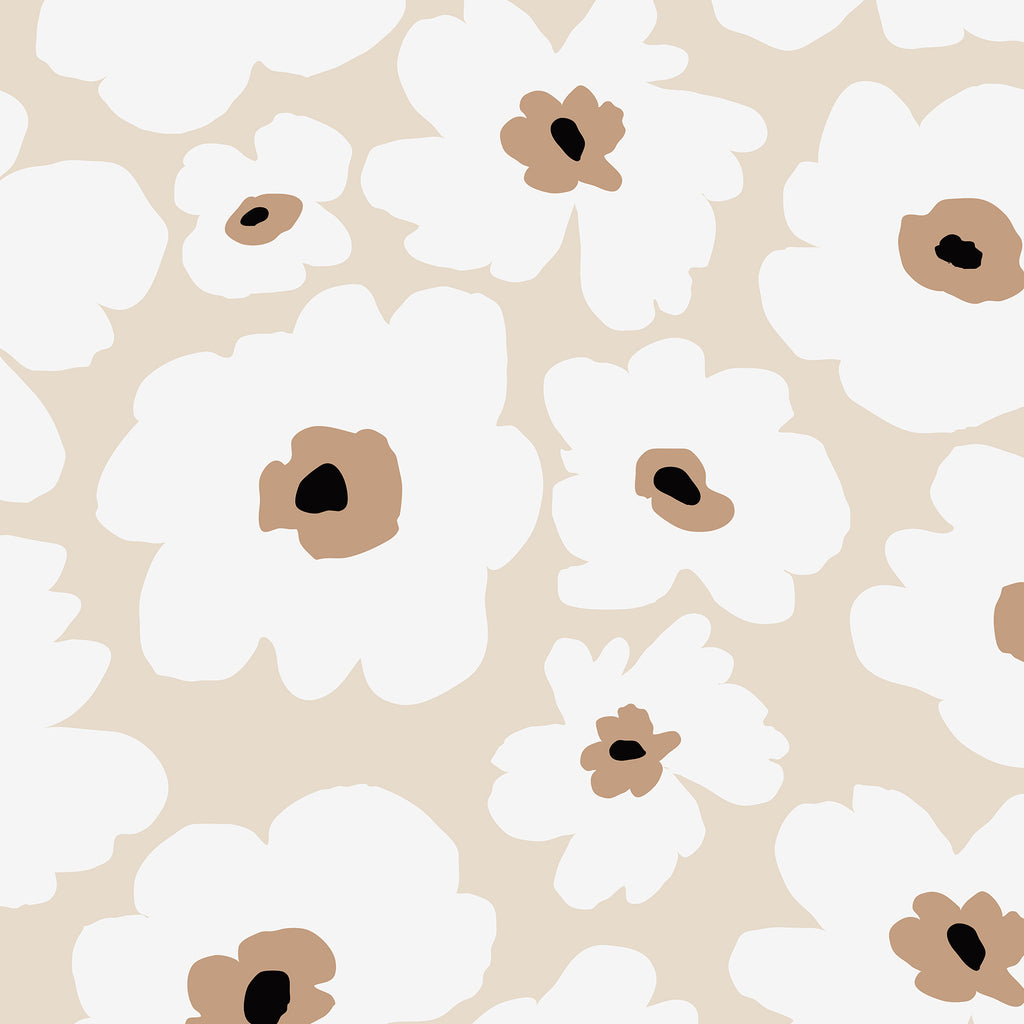 Boho Beige Floral Peel and Stick Wallpaper - FL024