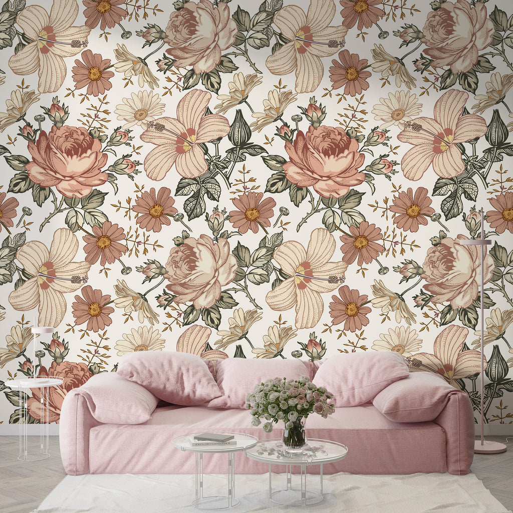 Vintage Floral Peel and Stick Wall Mural - FL027