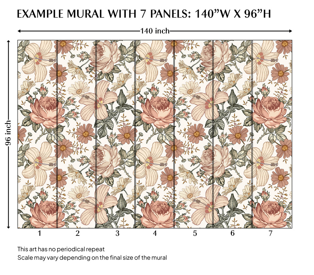 Vintage Floral Peel and Stick Wall Mural - FL027