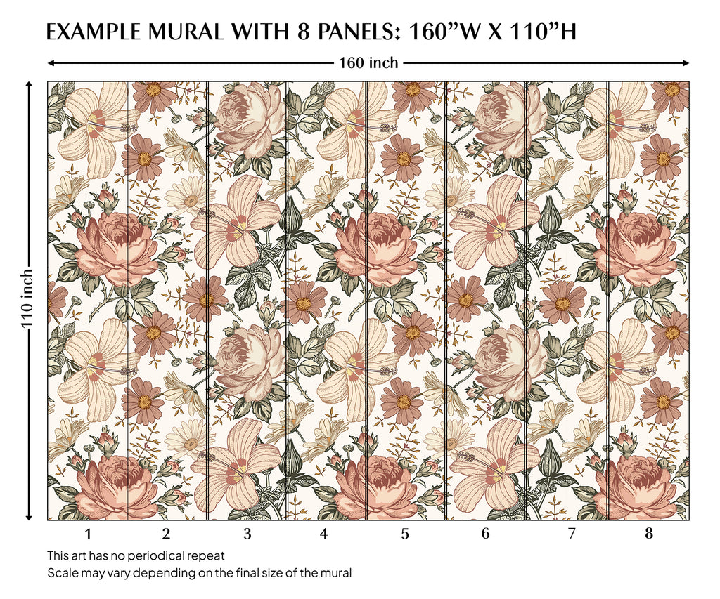 Vintage Floral Peel and Stick Wall Mural - FL027