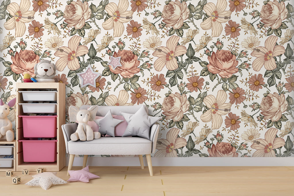 Vintage Floral Peel and Stick Wall Mural - FL027