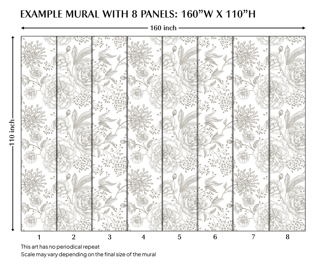 Black and White Minimal Floral Peel and Stick Wall Mural - FL029