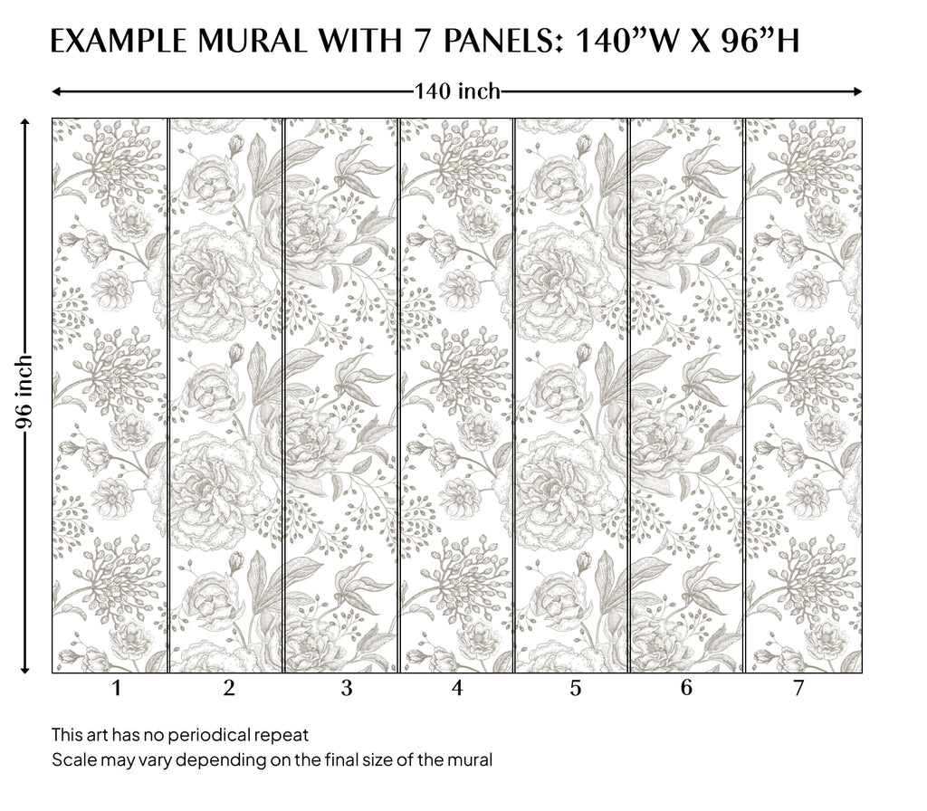 Black and White Minimal Floral Peel and Stick Wall Mural - FL029