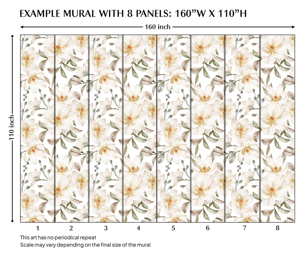 White Magnolia Blossom Flower Peel and Stick Wall Mural - FL031