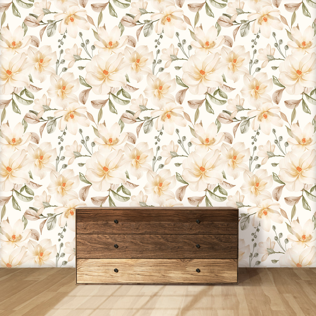 White Magnolia Blossom Flower Peel and Stick Wall Mural - FL031