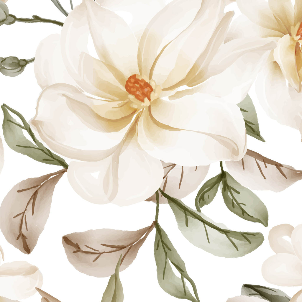 White Magnolia Blossom Flower Peel and Stick Wall Mural - FL031