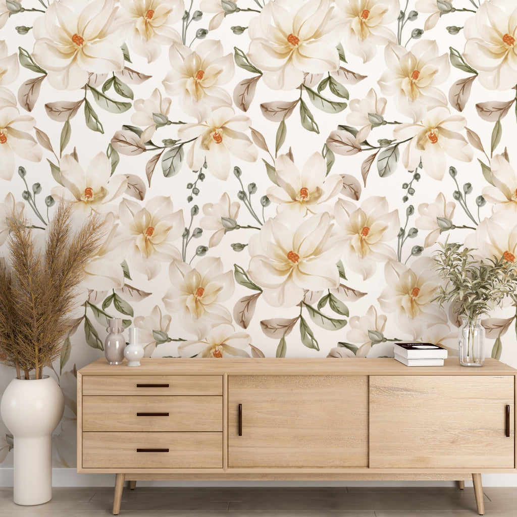 White Magnolia Blossom Flower Peel and Stick Wall Mural - FL031