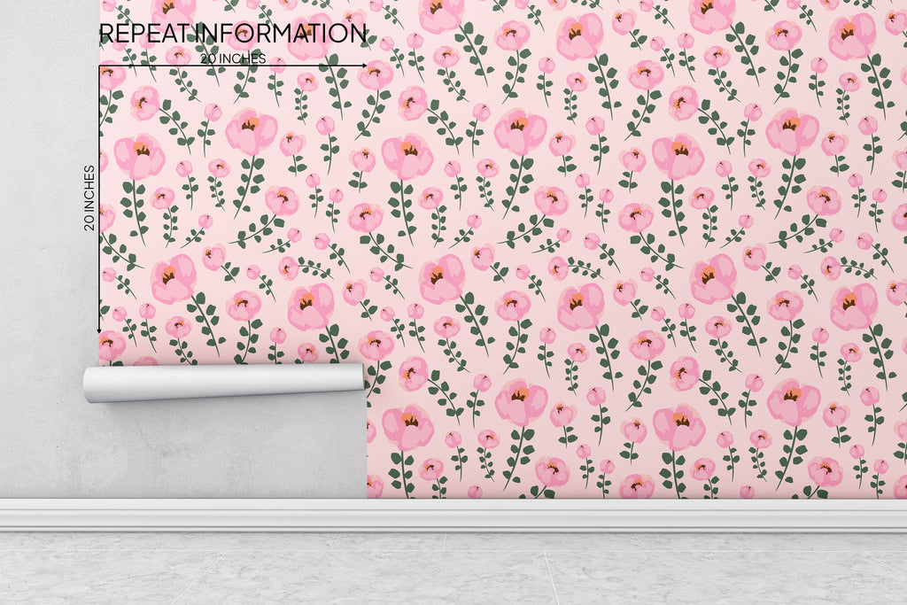 Pink Flowers Peel and Stick Wallpaper - FL032