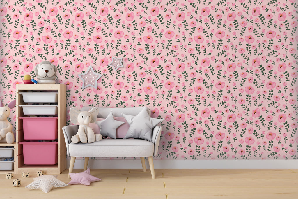 Pink Flowers Peel and Stick Wallpaper - FL032