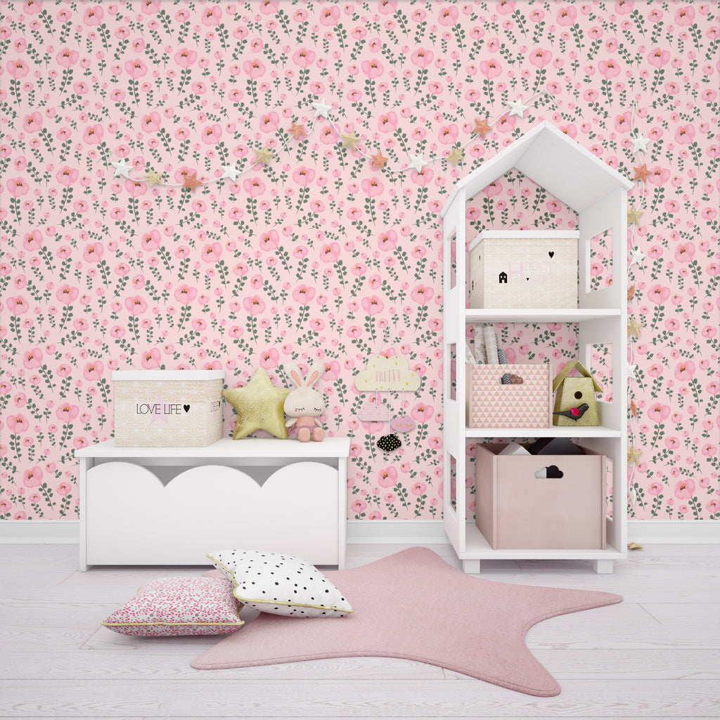 Pink Flowers Peel and Stick Wallpaper - FL032