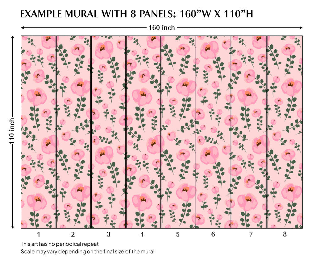 Pink Flowers Peel and Stick Wall Mural - FL033