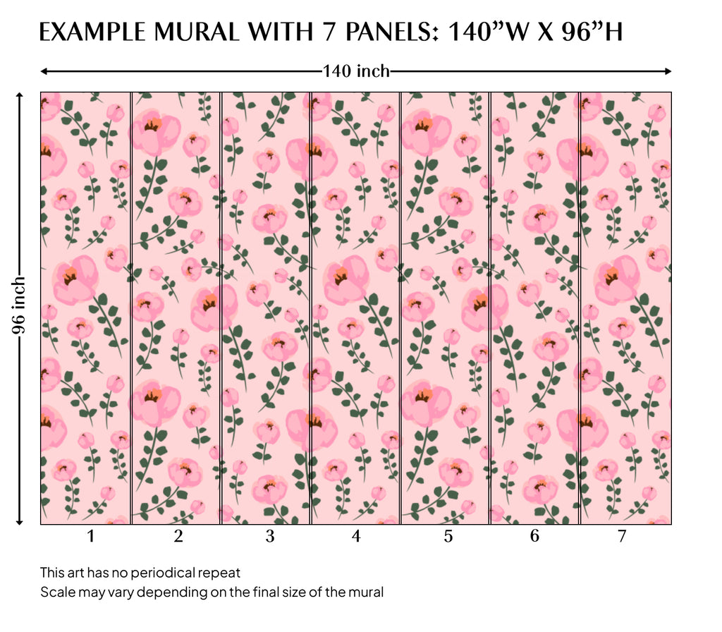 Pink Flowers Peel and Stick Wall Mural - FL033