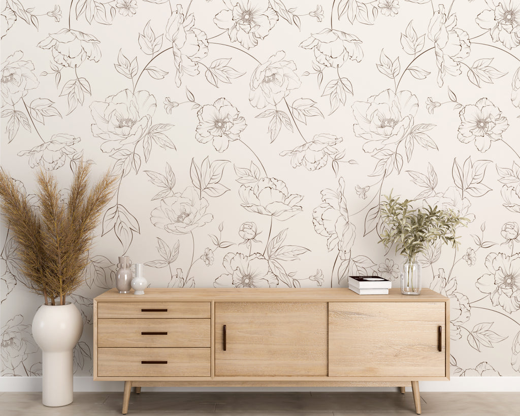 Minimal Floral Peel and Stick Wall Mural - FL034