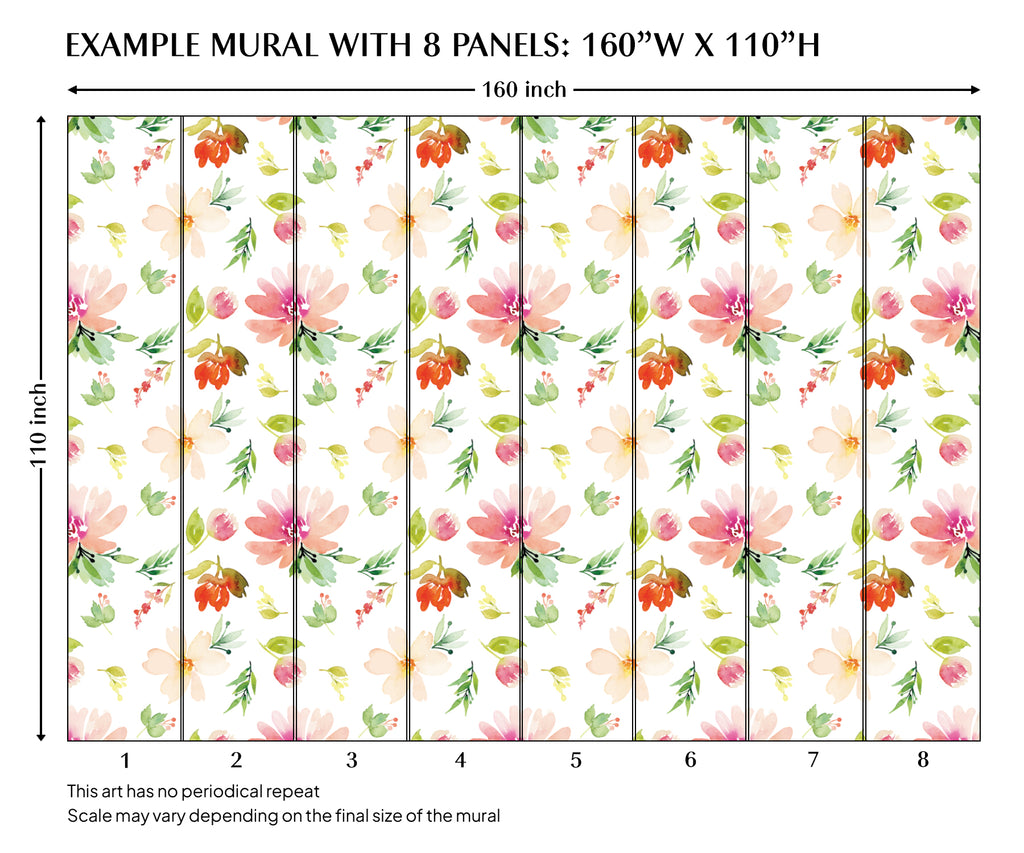 Colorful Watercolor Flowers Peel and Stick Wall Mural - FL035