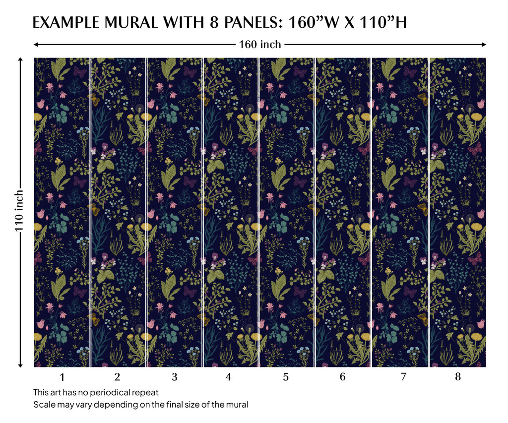 Dark Floral Peel and Stick Wall Mural - FL036