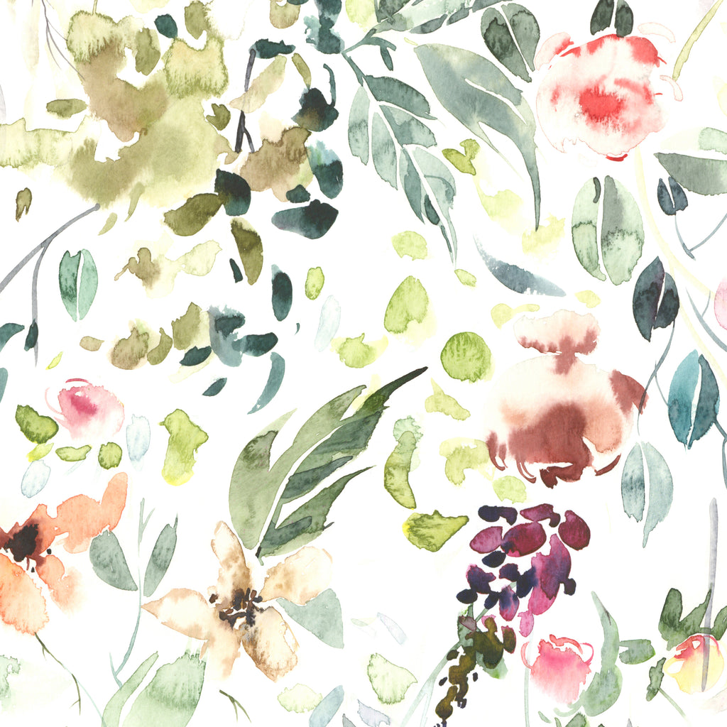 Watercolor Flowers and Leaves Peel and Stick Wall Mural - FL037