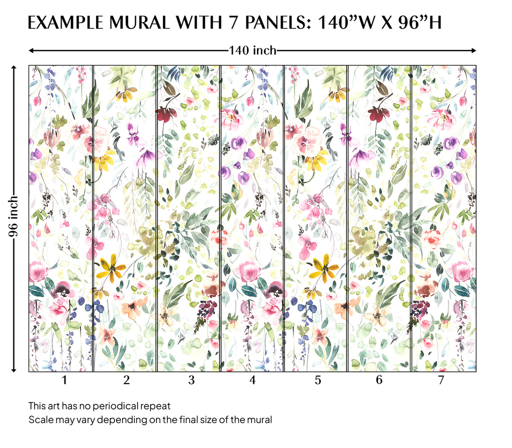 Watercolor Flowers and Leaves Peel and Stick Wall Mural - FL037