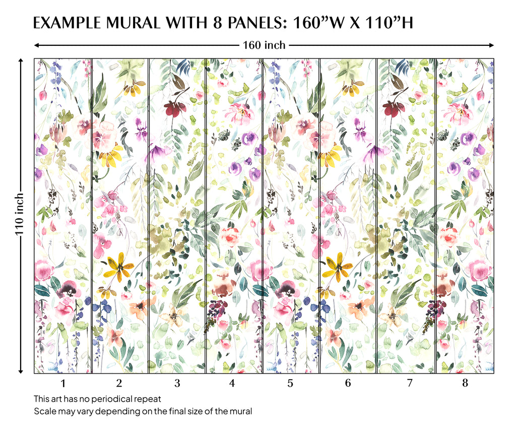 Watercolor Flowers and Leaves Peel and Stick Wall Mural - FL037