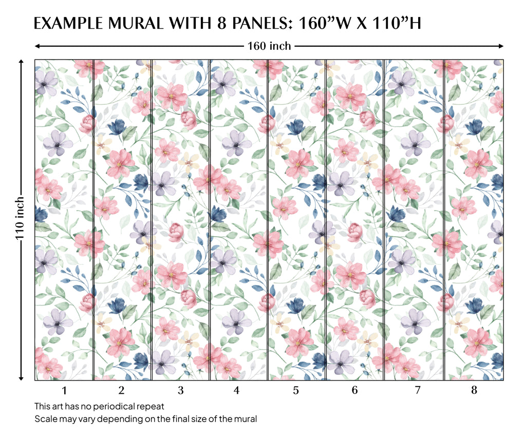 Watercolor Floral Peel and Stick Wall Mural - FL038