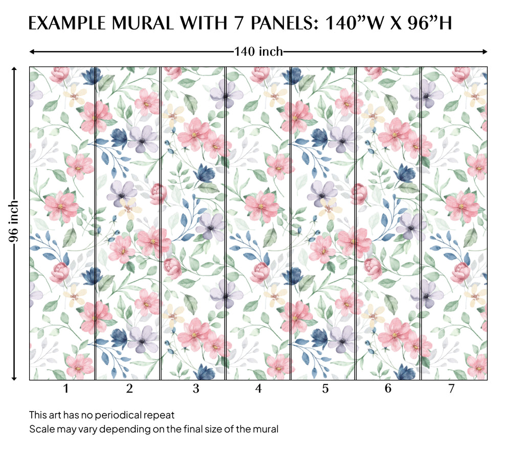 Watercolor Floral Peel and Stick Wall Mural - FL038
