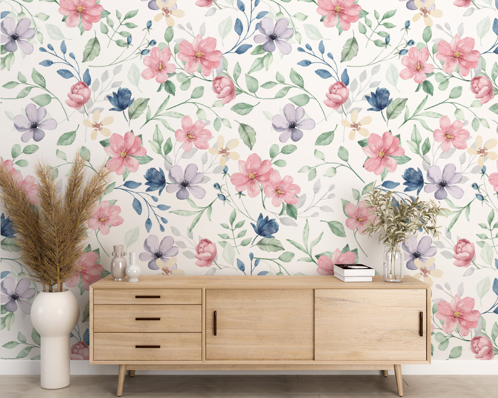 Watercolor Floral Peel and Stick Wall Mural - FL038