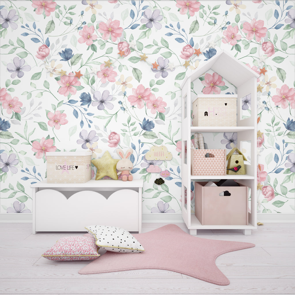 Watercolor Floral Peel and Stick Wall Mural - FL038