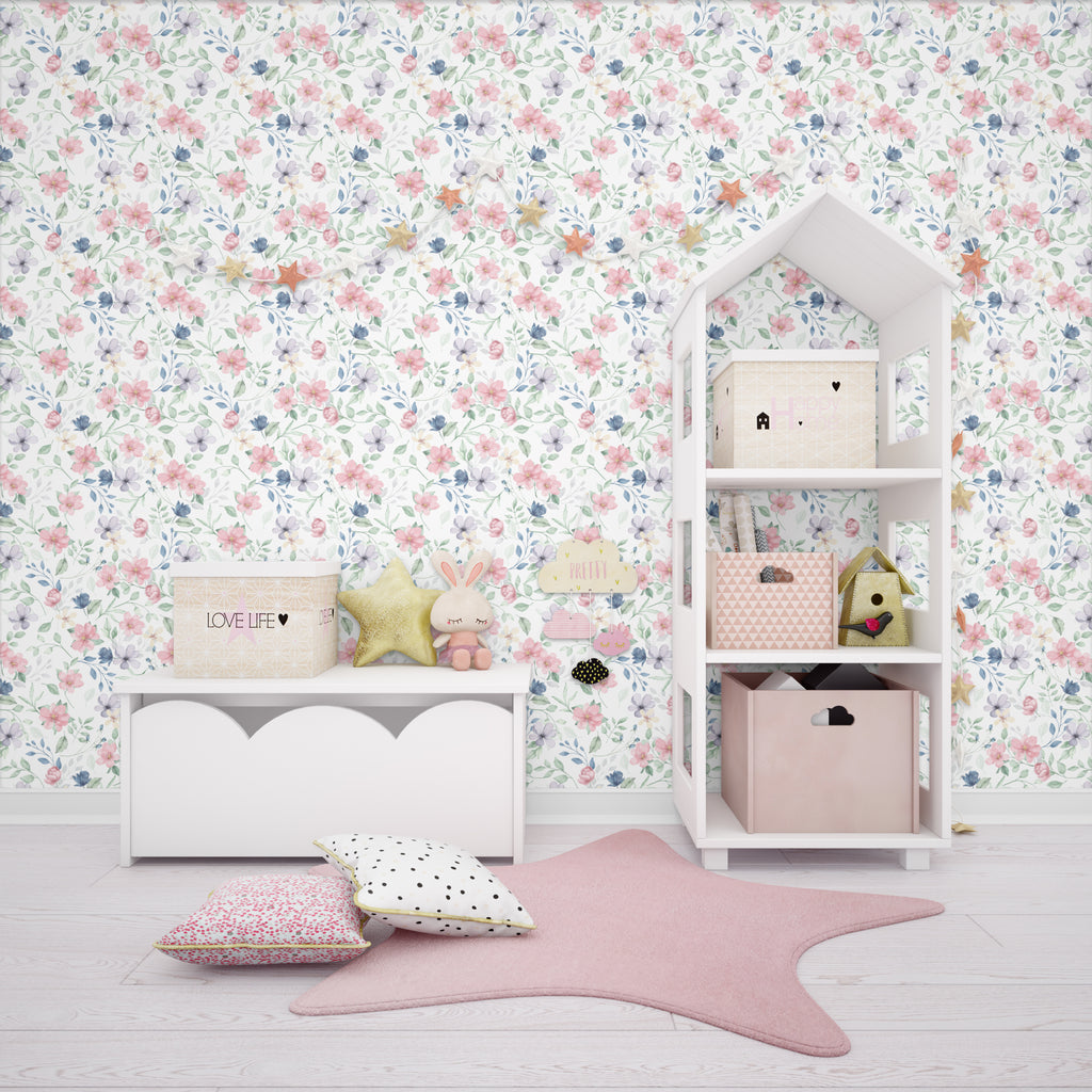 Watercolor Floral Peel and Stick Wallpaper - FL039