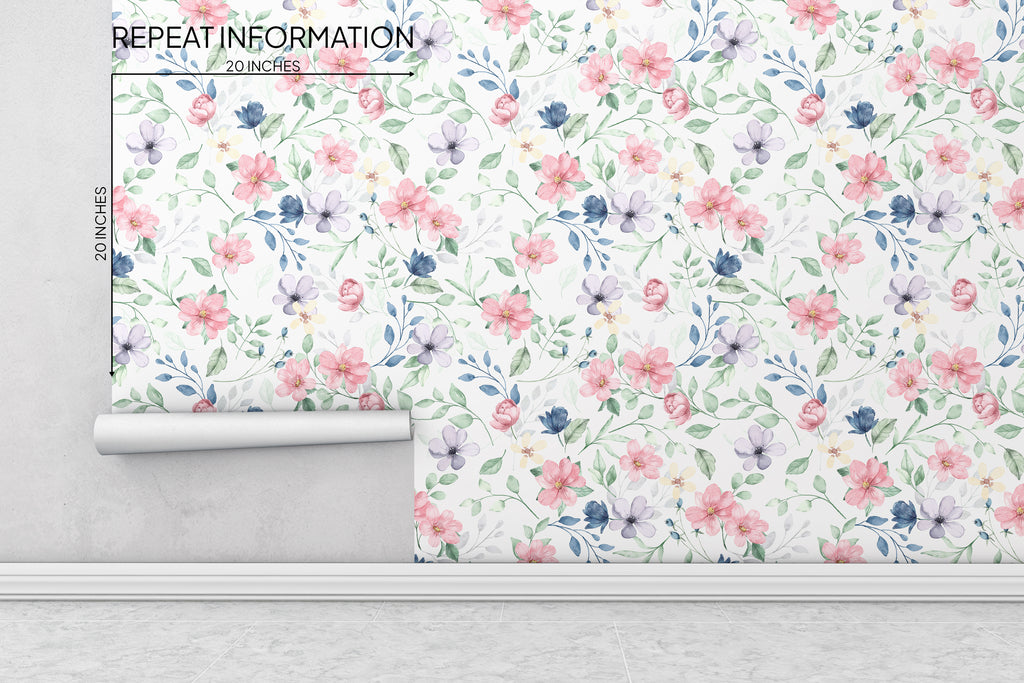 Watercolor Floral Peel and Stick Wallpaper - FL039