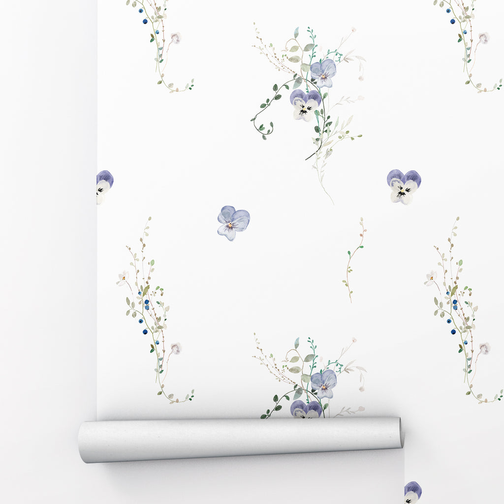 Purple Minimal Flower Peel and Stick Wallpaper - FL1004