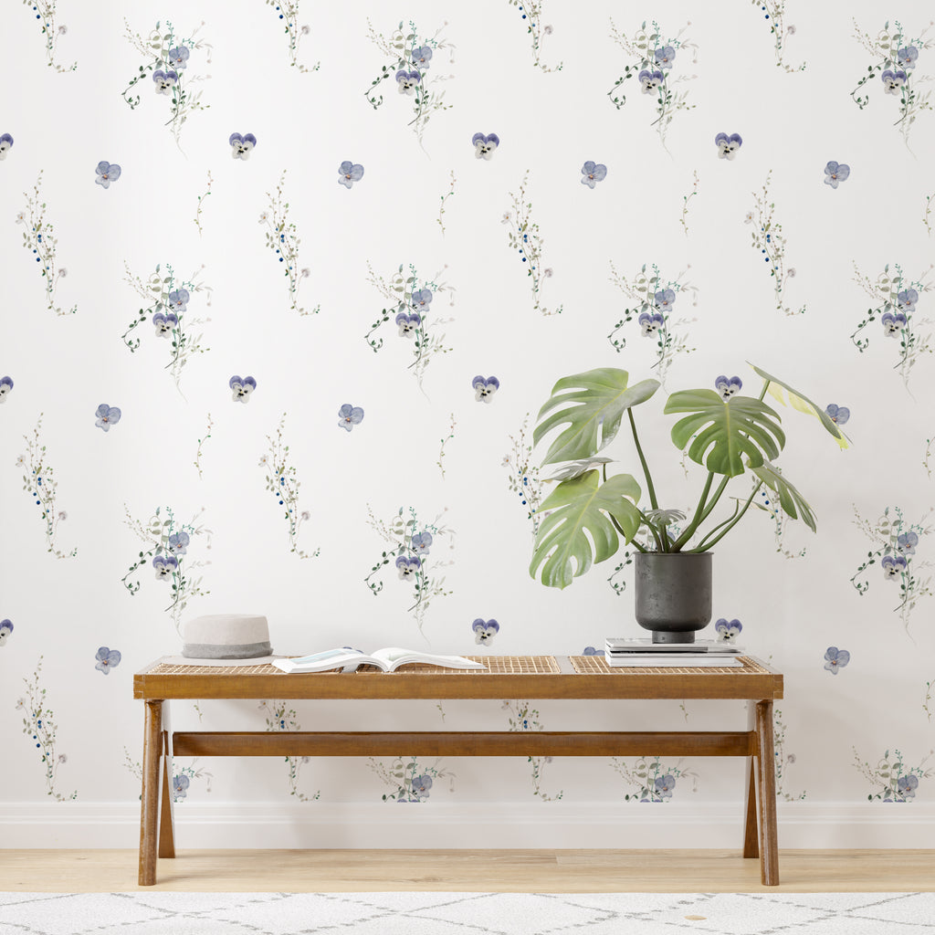 Purple Minimal Flower Peel and Stick Wallpaper - FL1004