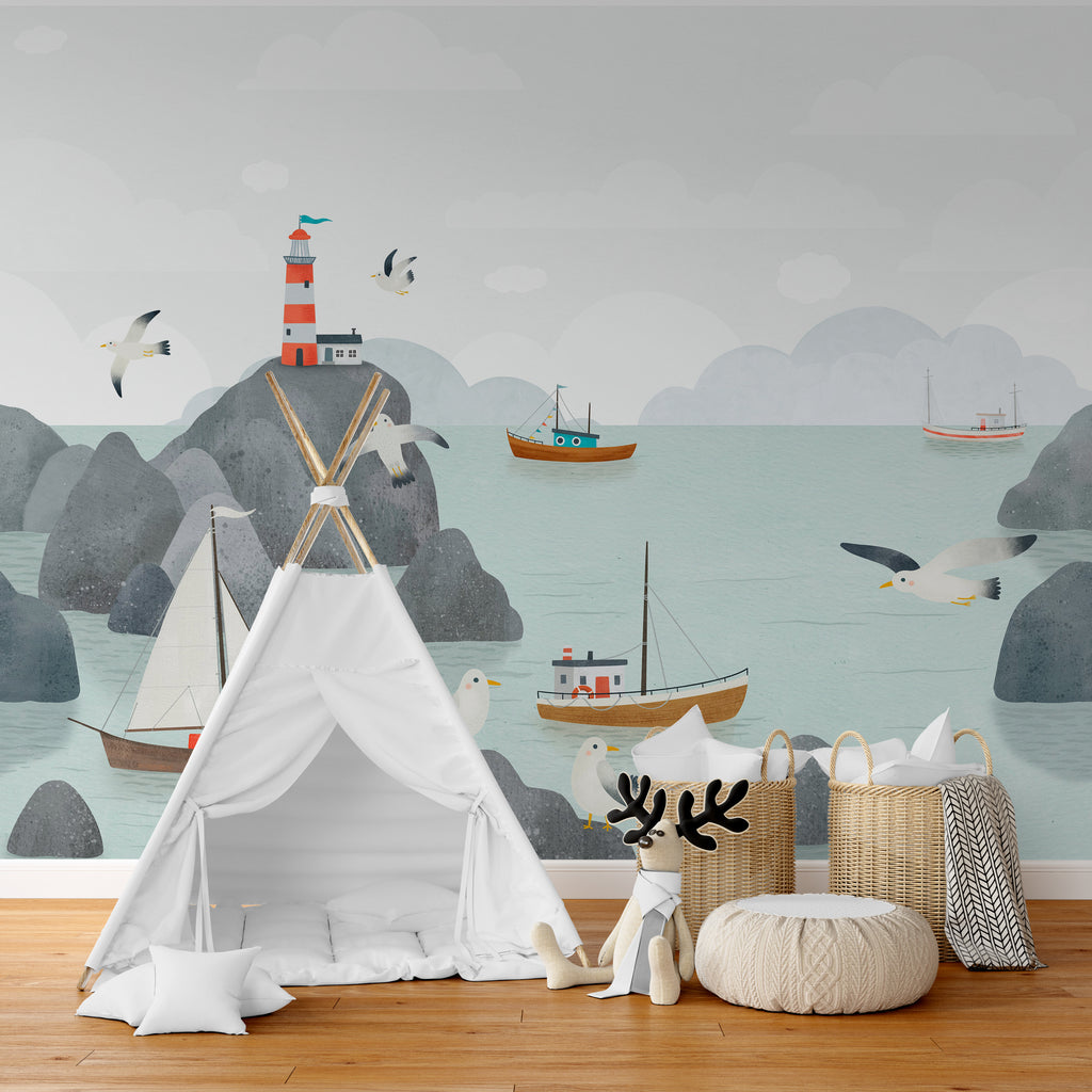 Ship and Lighthouse Peel and Stick Wall Mural
