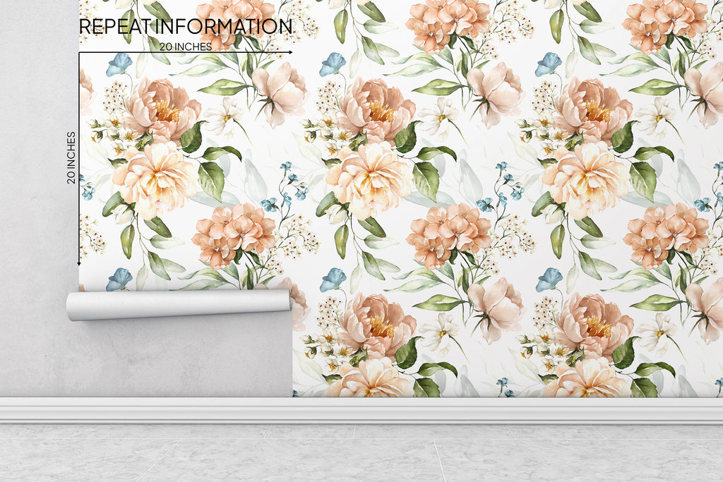 Peach Pink Rose Flower Peel and Stick Wallpaper - NB10328