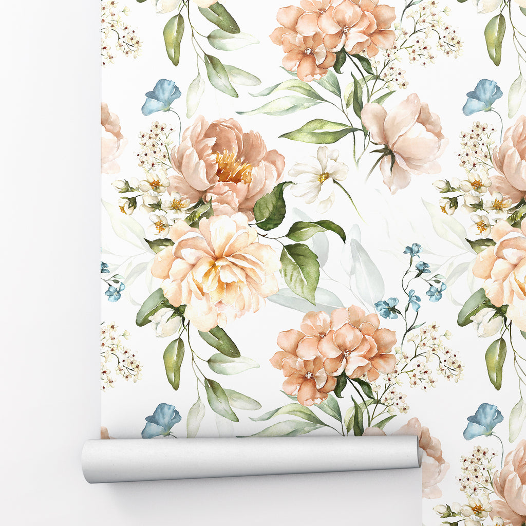 Peach Pink Rose Flower Peel and Stick Wallpaper - NB10328