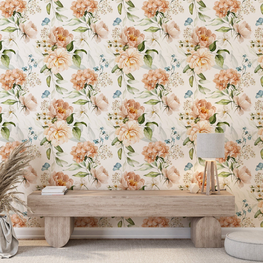 Peach Pink Rose Flower Peel and Stick Wallpaper - NB10328