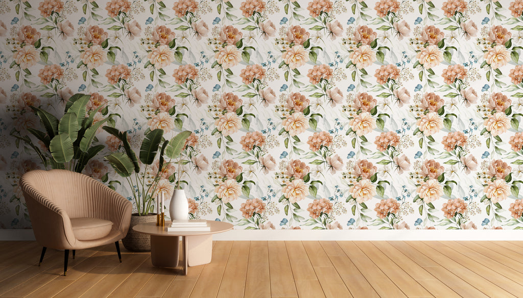 Peach Pink Rose Flower Peel and Stick Wallpaper - NB10328