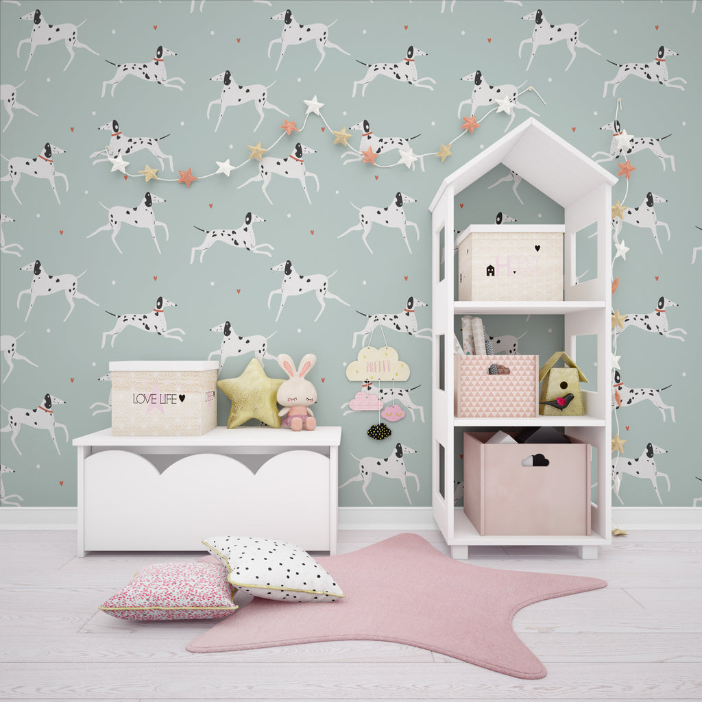 Cute Funny White Spotted Dogs Peel and Stick Wallpaper