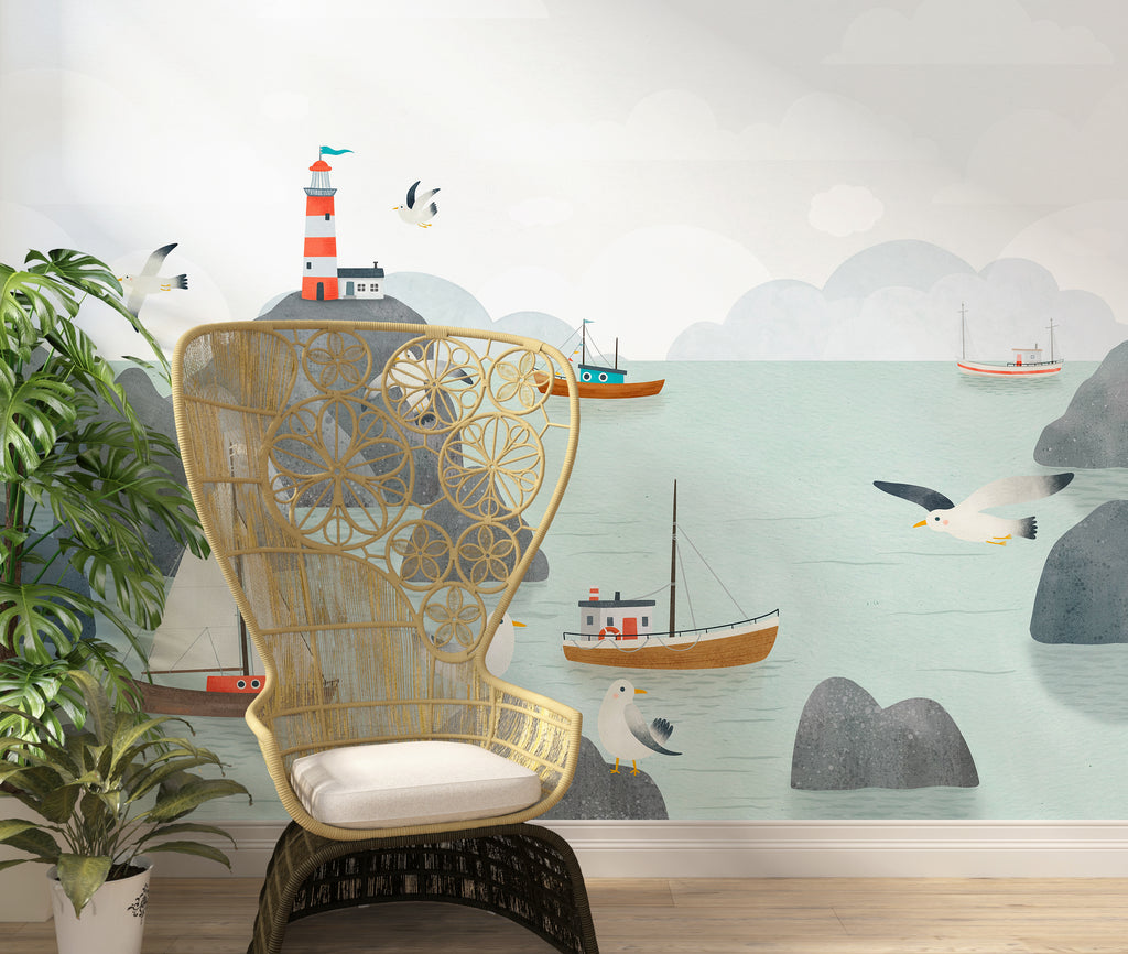 Ship and Lighthouse Peel and Stick Wall Mural