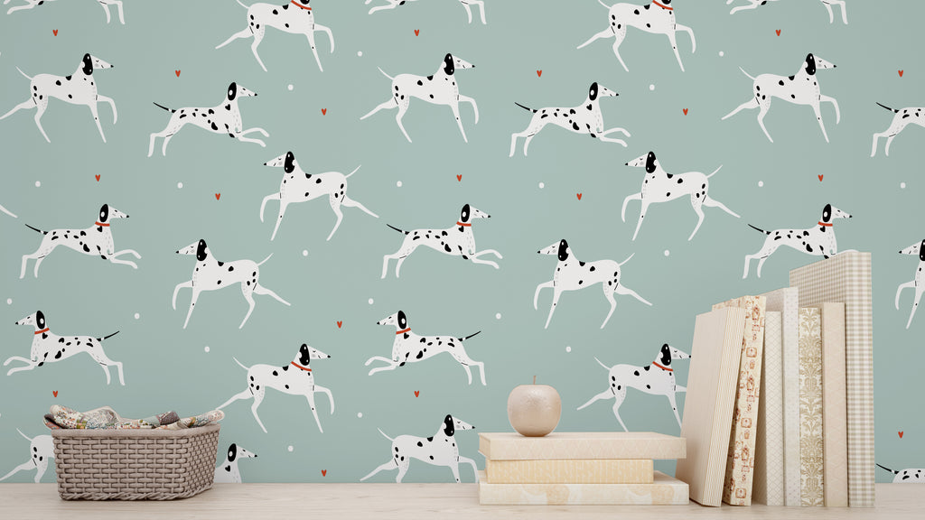 Cute Funny White Spotted Dogs Peel and Stick Wallpaper