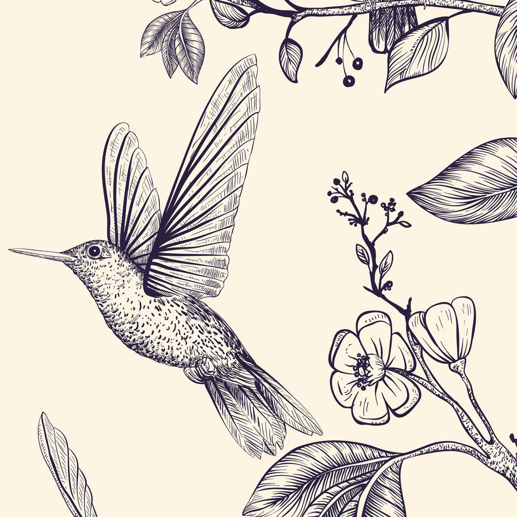 Hummingbirds and Flower Chinoiserie Peel and Stick Wallpaper - CH001