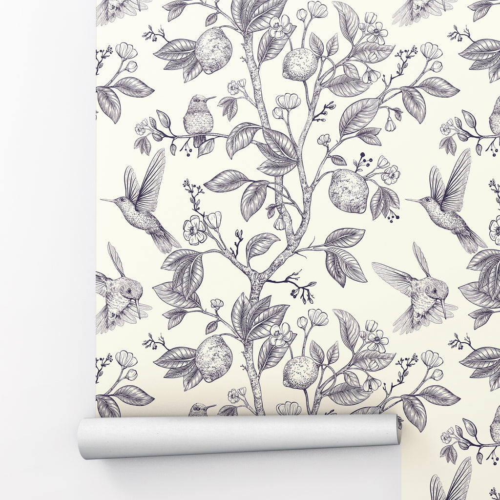 Hummingbirds and Flower Chinoiserie Peel and Stick Wallpaper - CH001