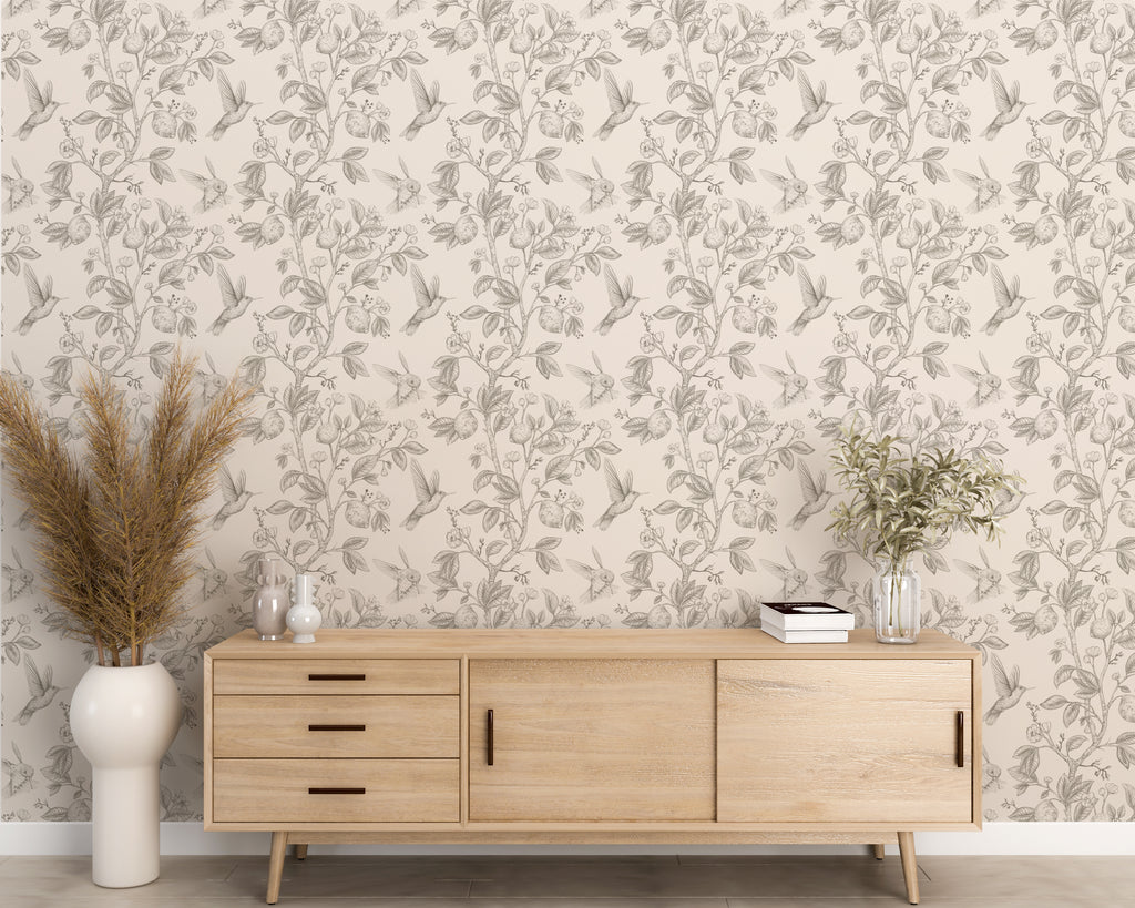 Hummingbirds and Flower Chinoiserie Peel and Stick Wallpaper - CH002