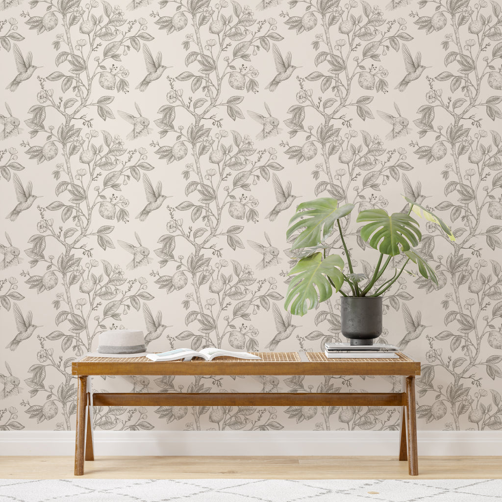 Hummingbirds and Flower Chinoiserie Peel and Stick Wallpaper - CH002