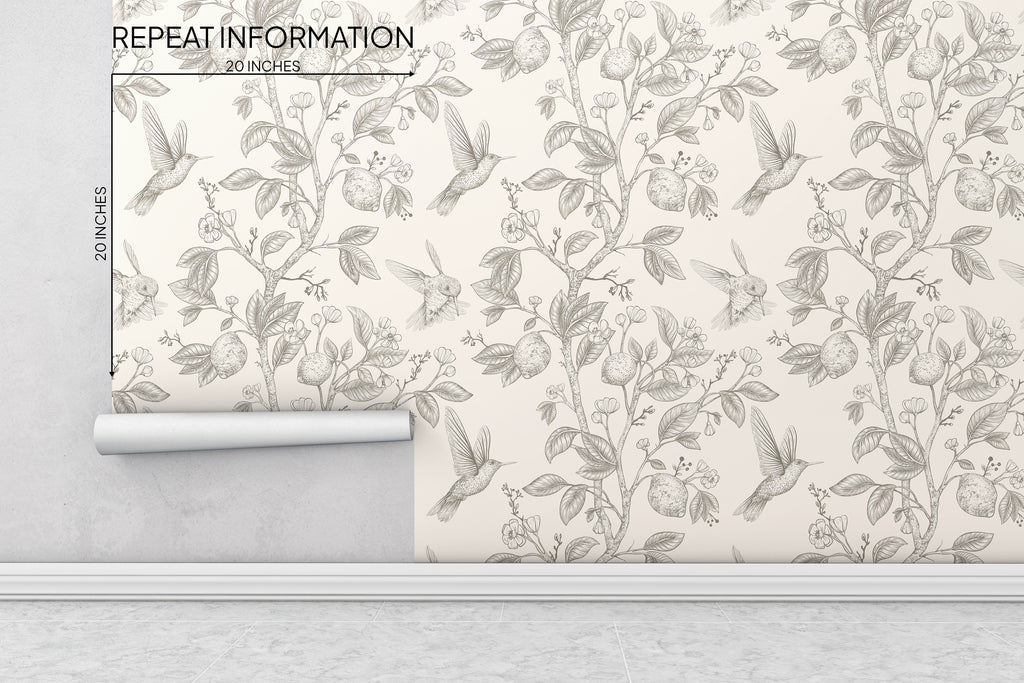 Hummingbirds and Flower Chinoiserie Peel and Stick Wallpaper - CH002