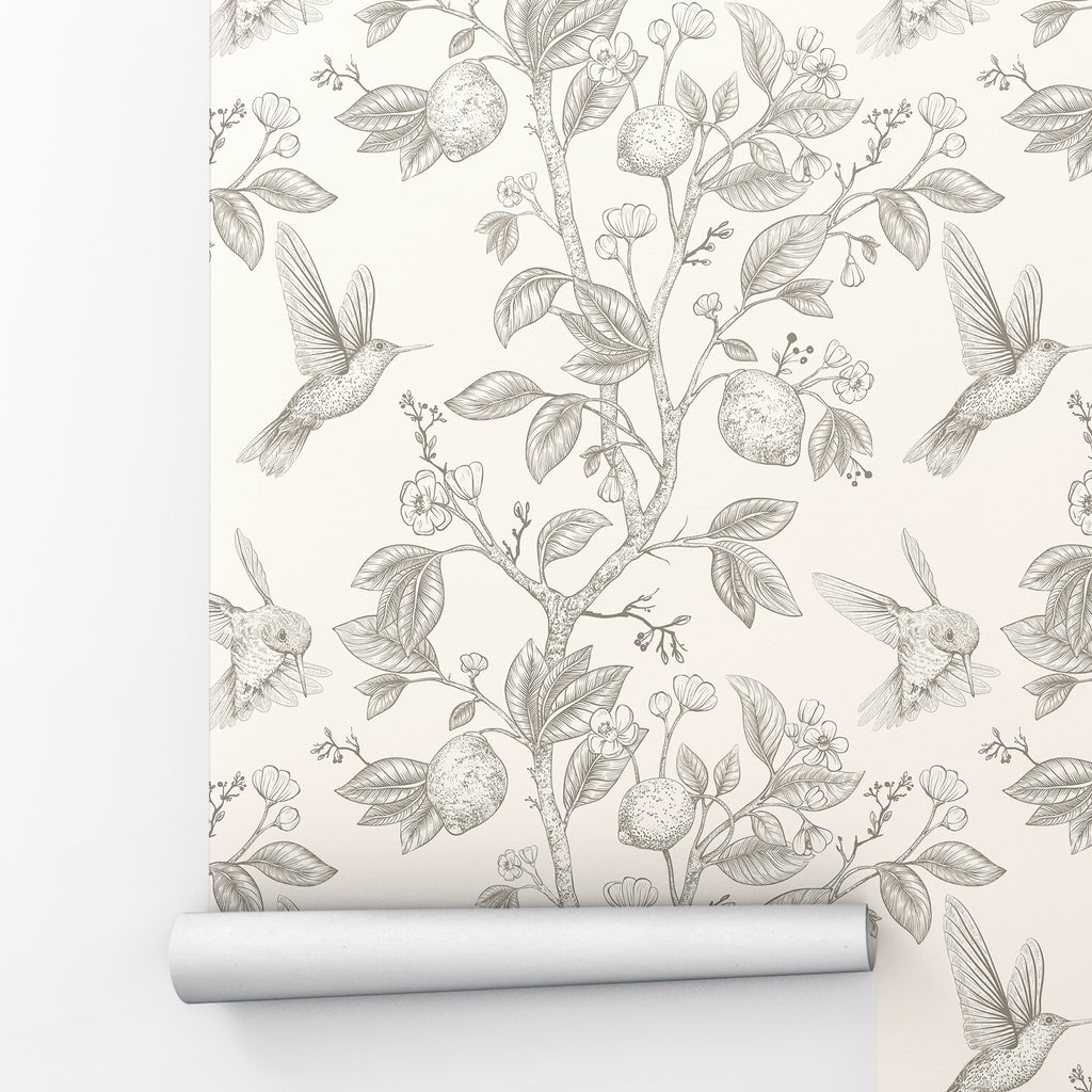 Hummingbirds and Flower Chinoiserie Peel and Stick Wallpaper - CH002