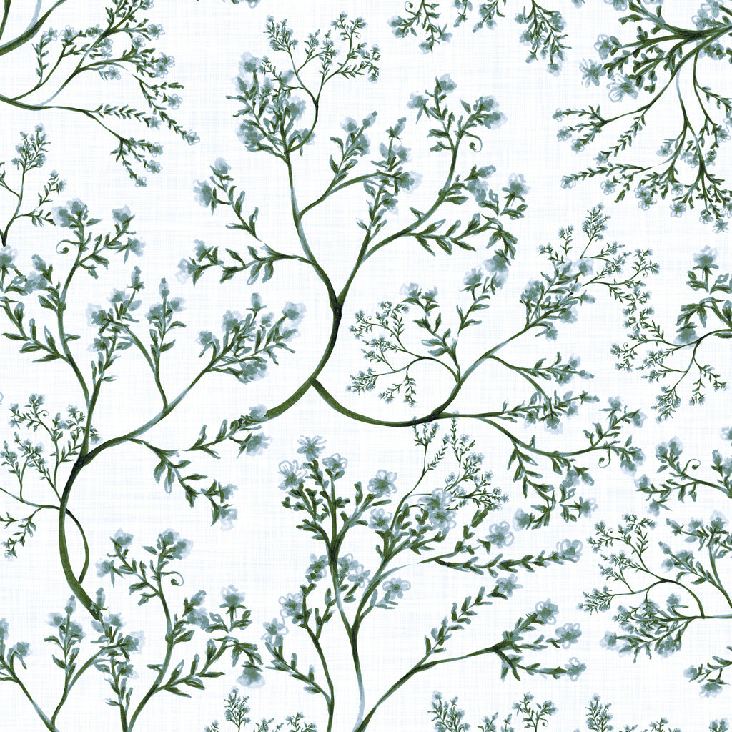 Green Botanical Watercolor Chinoiserie Peel and Stick Wall Mural - CH004