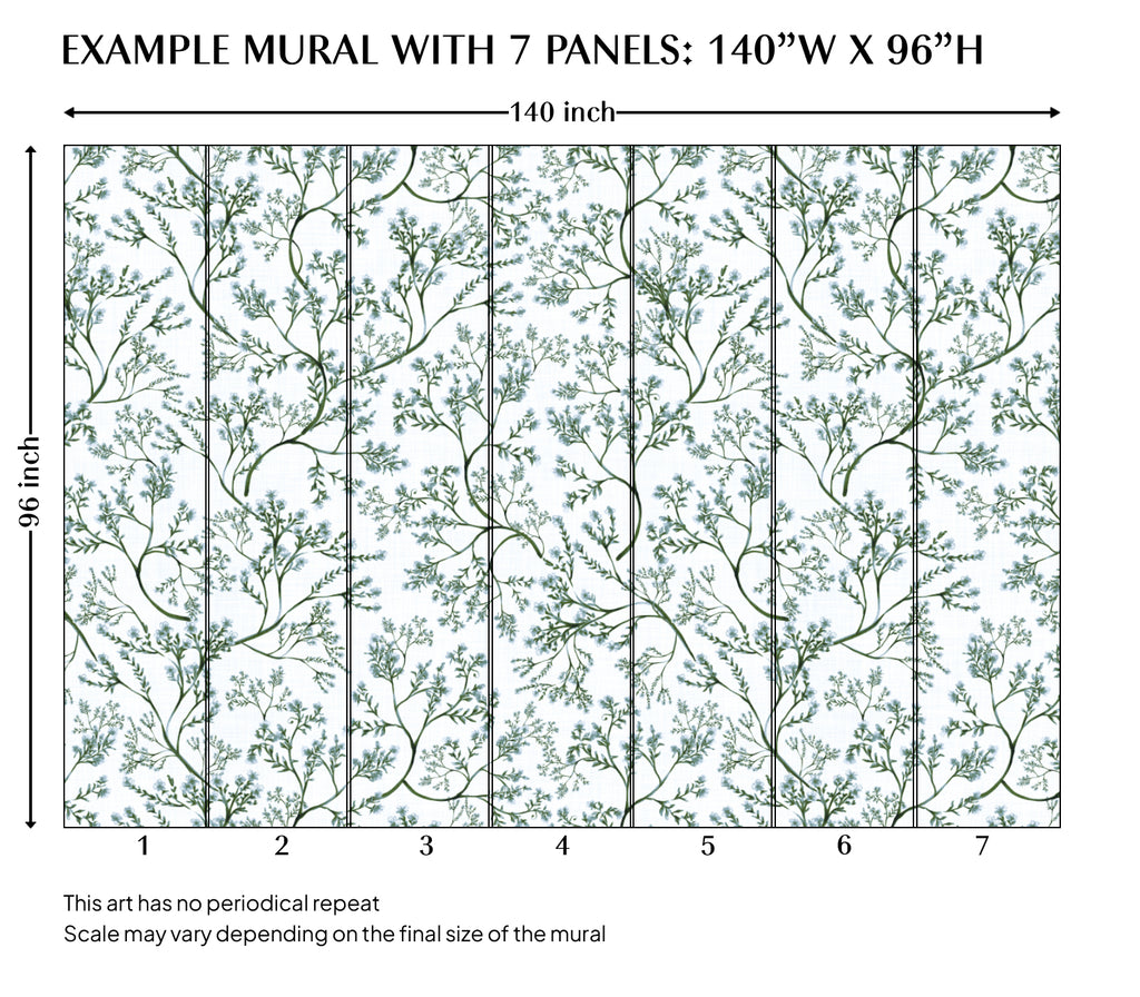 Green Botanical Watercolor Chinoiserie Peel and Stick Wall Mural - CH004