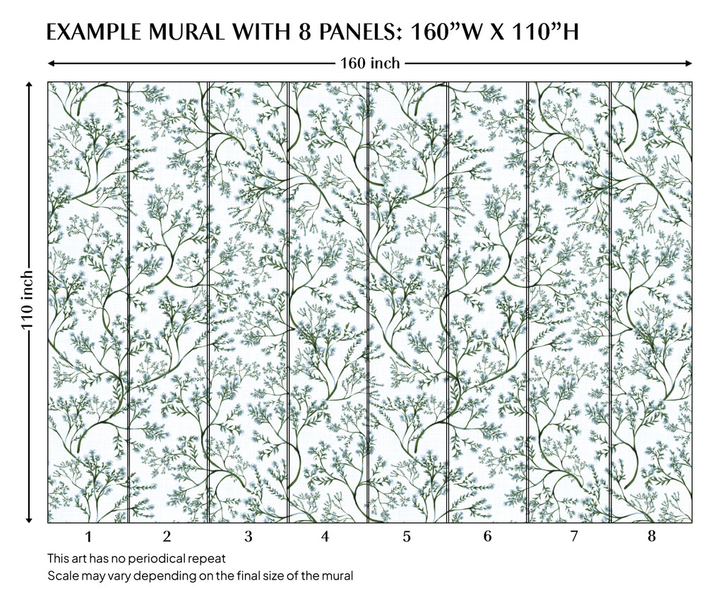 Green Botanical Watercolor Chinoiserie Peel and Stick Wall Mural - CH004