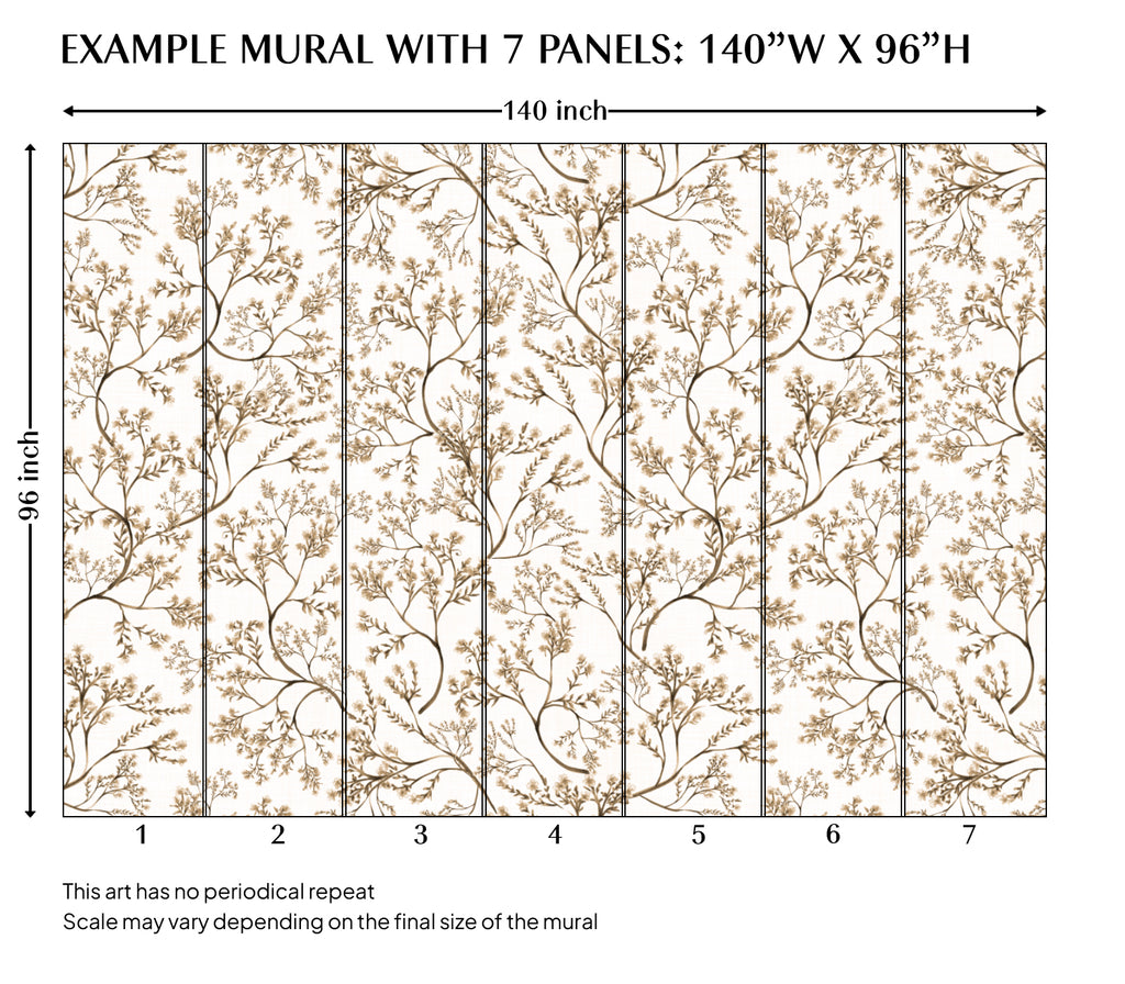 Beige Botanical Watercolor Chinoiserie Peel and Stick Wall Mural - CH005