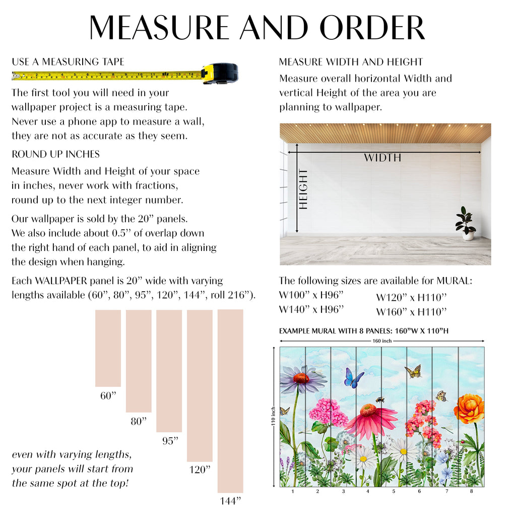 Watercolor Flowers and Leaves Peel and Stick Wall Mural - FL037