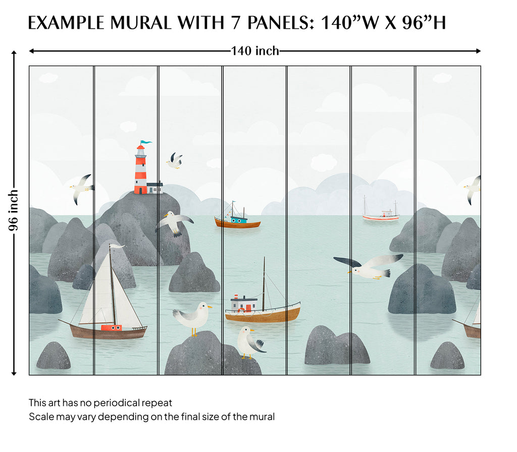 Ship and Lighthouse Peel and Stick Wall Mural